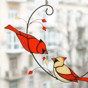 Pair of Cardinal bird stained ornament